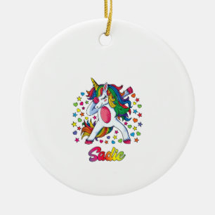 Sadie Dabbing Einhorn Regenbogen Personalisierter Keramik Ornament