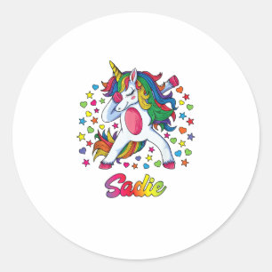 Sadie Dabbing Einhorn Regenbogen Personalisierter Runder Aufkleber
