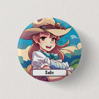 Sadie das Cowgirl, mit Custom Nametag! Button