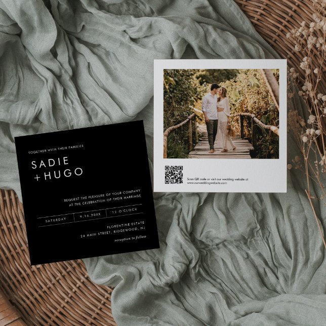 SADIE Minimal Square Wedding Invite Foto, QR Code Einladung (Von Creator hochgeladen)