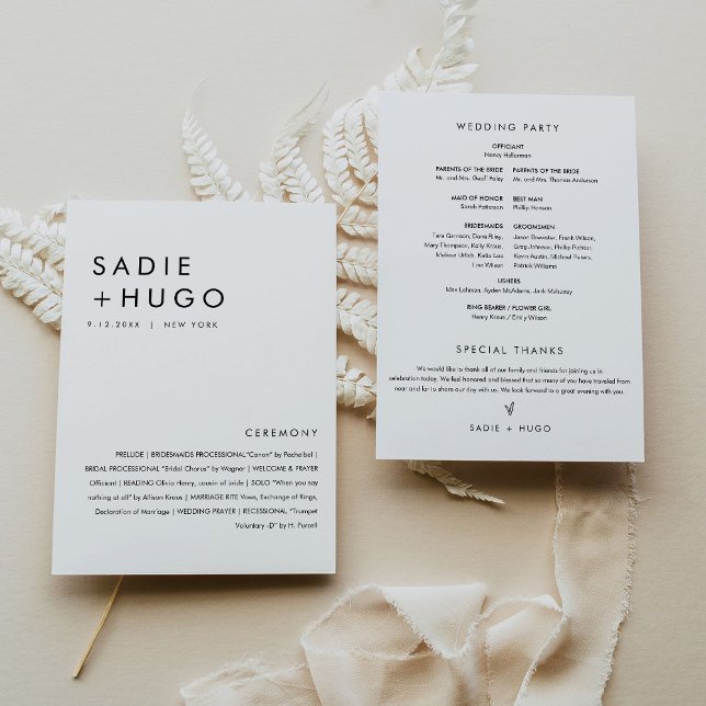SADIE Modern Minimal Wedding Program 12x18 Flat Ca Einladung (Von Creator hochgeladen)