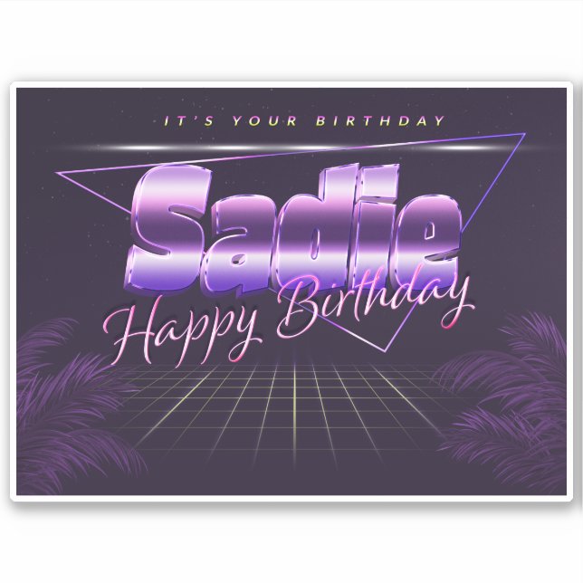 Sadie Name Vorname lila retro Sticker Geburtstag (Vorderseite)