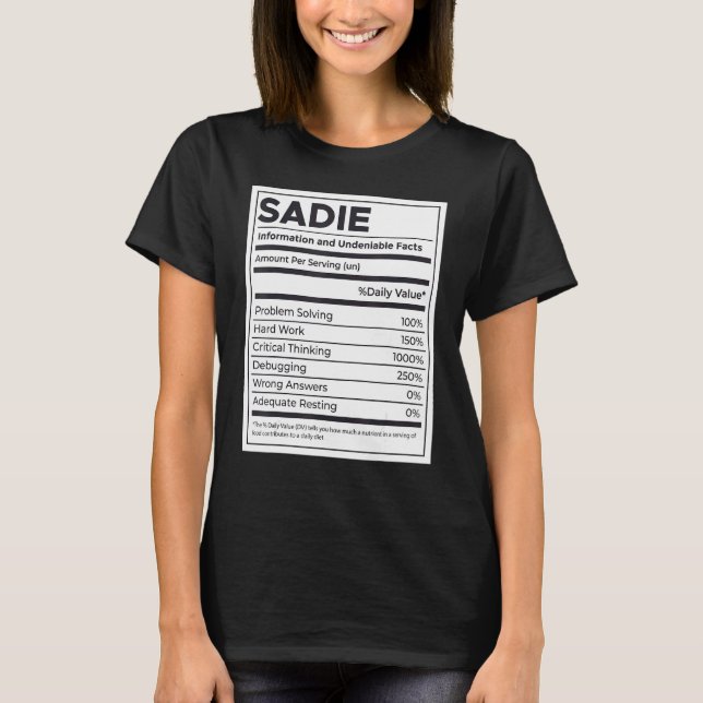 Sadie Nutrition Information Problem lösen T-Shirt (Vorderseite)
