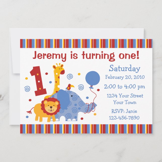 Safari 1. Geburtstag Custom Einladung (Vorderseite)