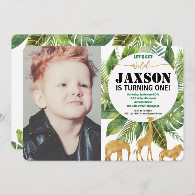 Safari 1. Geburtstags Einladung Junge Foto (Vorne/Hinten)
