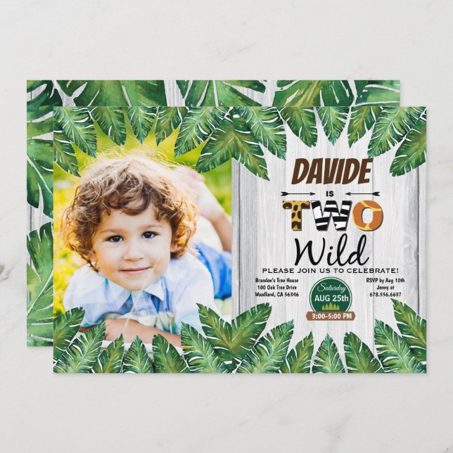 Safari 2. Geburtstag Party Foto Einladung (Vorne/Hinten)