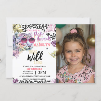 Safari 3. Girl Young Wild Drei Fotos Geburtstag Einladung