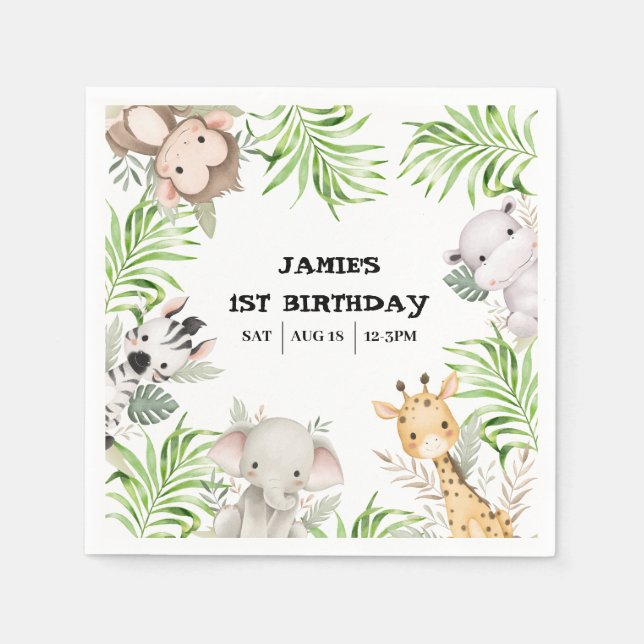 Safari Adventure 1. Geburtstag Serviette (Vorderseite)