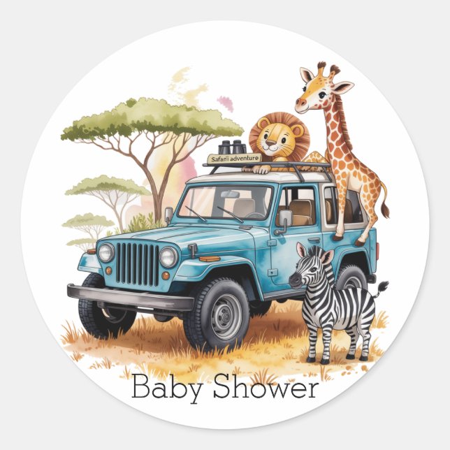 Safari Adventure Boy Baby Shower Runder Aufkleber (Vorderseite)