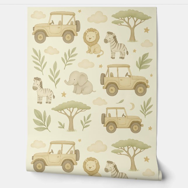 Safari Adventure Kinderzimmer Wallpaper Neutraler  Tapete (Abrollen)