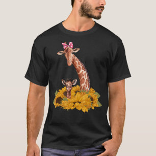 Safari Africa Animal Kids Baby Giraffe Mama Sunflo T-Shirt