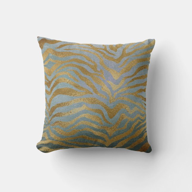 Safari African Aquamarin Gold Glam Zebra Kissen (Vorderseite)