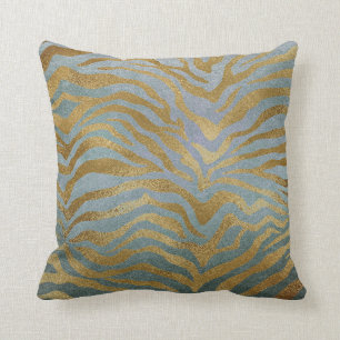 Safari African Aquamarin Gold Glam Zebra Kissen