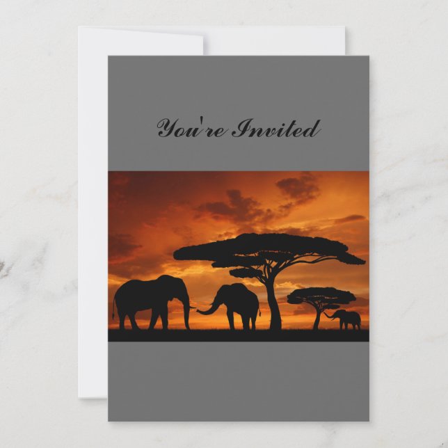 Safari African Baobab Baum Elefant Silhouette Einladung (Vorderseite)