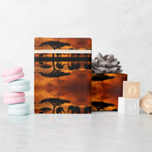 Safari African Baobab Tree Elefant Silhouette Geschenkpapier