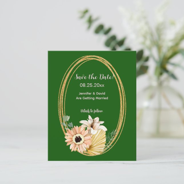 Safari African Blume Save the Date Card (Stehend Vorderseite)