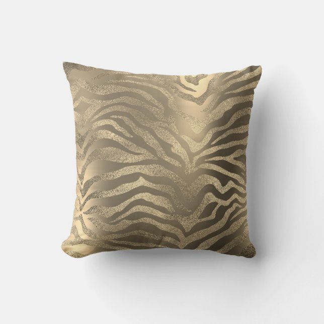 Safari African Champaign Gold Zebra Animal Skin Kissen (Vorderseite)