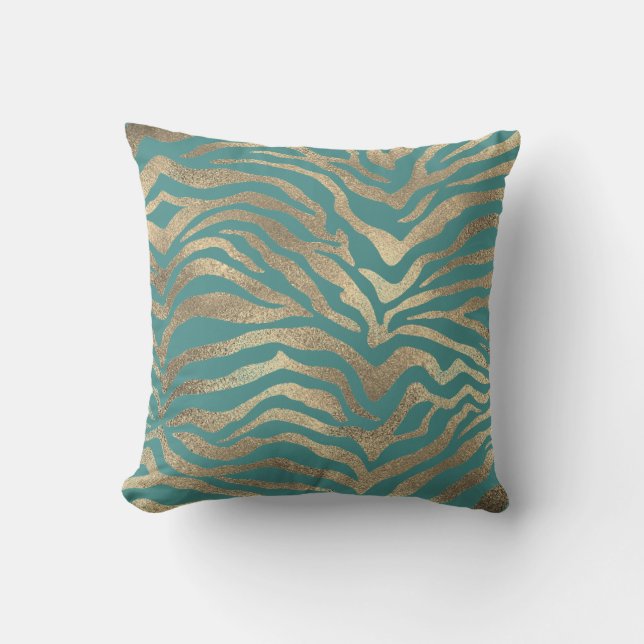 Safari African Gold Glam Zebra Animal Skin Aquamar Kissen (Vorderseite)