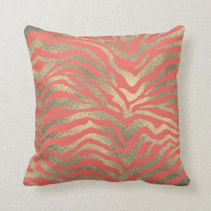 Safari African Gold Glam Zebra Animal Skin Coral Kissen