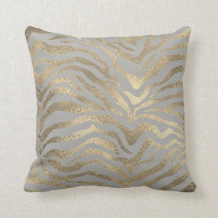 Safari African Gold Glam Zebra Animal Skin Grau Kissen