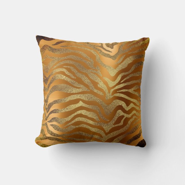 Safari African Gold Glam Zebra Animal Skin Mustard Kissen (Vorderseite)