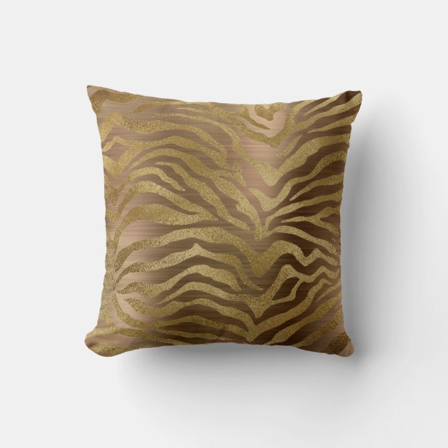 Safari African Steel Gold Glam Zebra Animal Skin Kissen (Vorderseite)