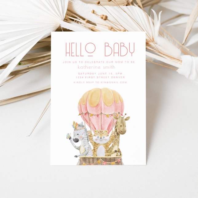 Safari Animal Air Ballon Baby Dusche Einladung (Von Creator hochgeladen)