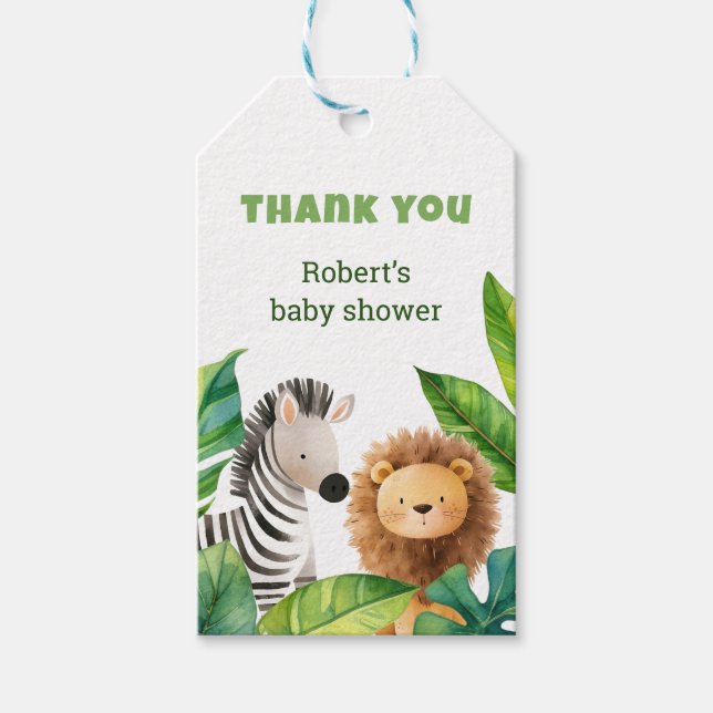 Safari Animal Aquarell Babydusche bevorzugt Anhäng Geschenkanhänger (Vorderseite)