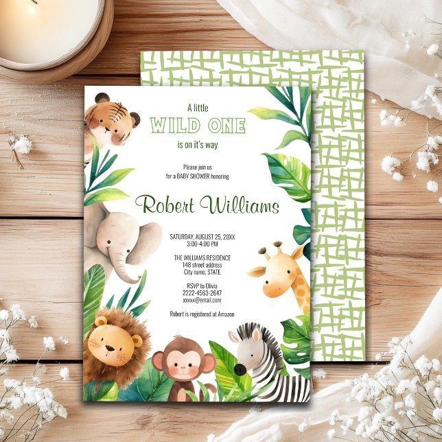Safari Animal Aquarell Babydusche Einladung (African safari-themed baby shower invitation! Featuring charming jungle animals 🌿🦒✨)