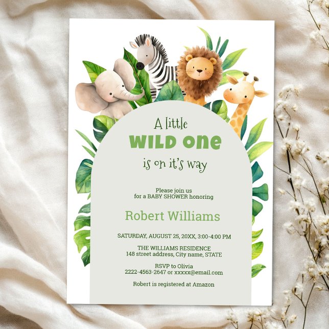 Safari Animal Aquarell Babydusche Einladung (Safari wild one baby shower invitation )