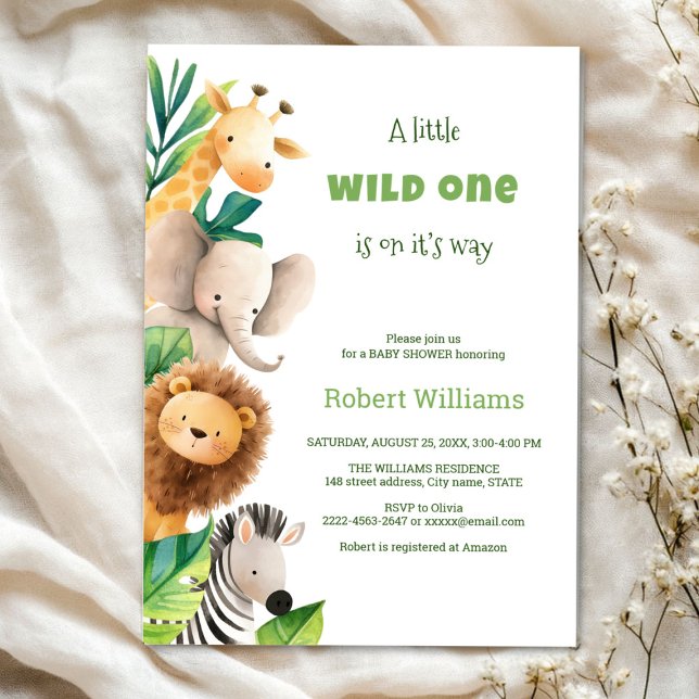 Safari Animal Aquarell Babydusche Einladung (Safari wild one baby shower invitation )