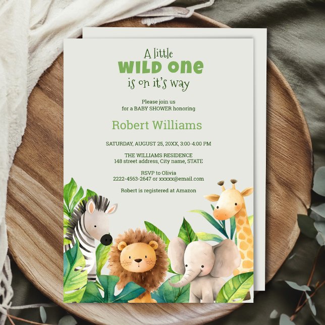 Safari Animal Aquarell Babydusche Einladung (Safari wild one baby shower invitation )