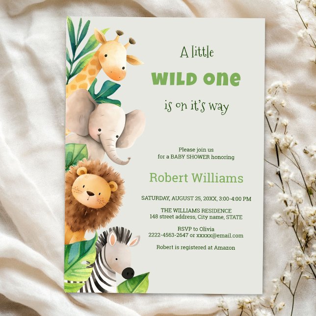 Safari Animal Aquarell Babydusche Einladung (Safari wild one baby shower invitation )