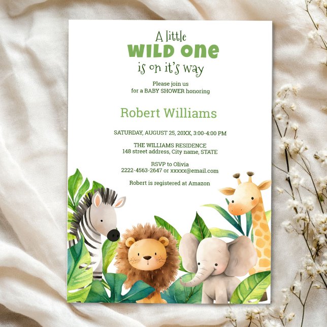 Safari Animal Aquarell Babydusche Einladung (Safari wild one baby shower invitation )