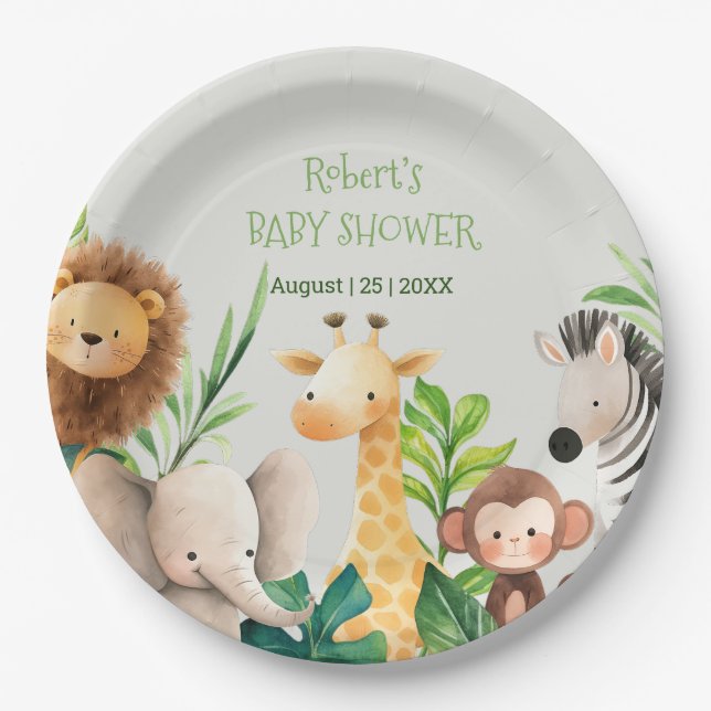 Safari Animal Aquarell Babydusche Pappteller (Vorderseite)