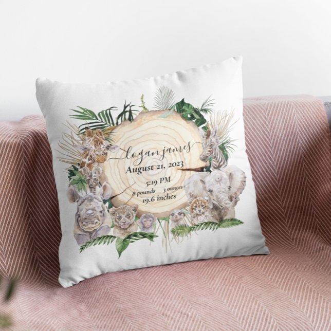 Safari Animal Babies Jungle Baby Birth Stats Kissen (Von Creator hochgeladen)