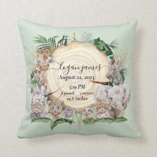 Safari Animal Babys Jungle Baby Birth Stats Throw Kissen