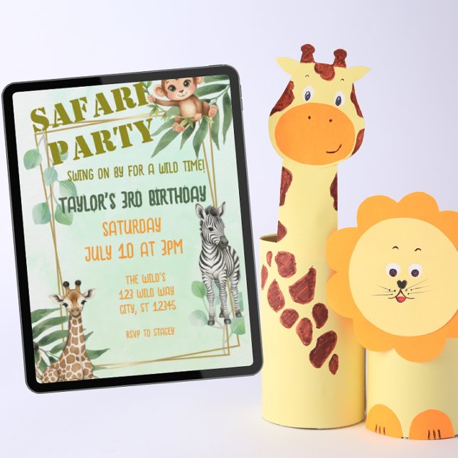 Safari Animal Birthday Party Einladung (Von Creator hochgeladen)