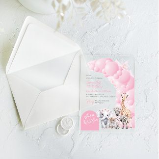 Safari Animal Blush Pink Wild Ein Mädchen Geburtst Acryleinladungen