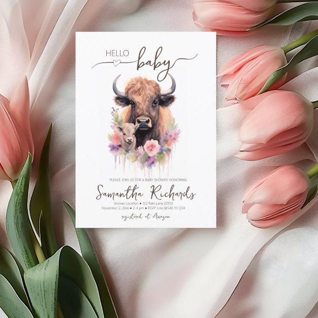 Safari Animal Buffalo Floral Baby Dusche Einladung (Safari Animal Buffalo Floral Baby Shower Invitation)