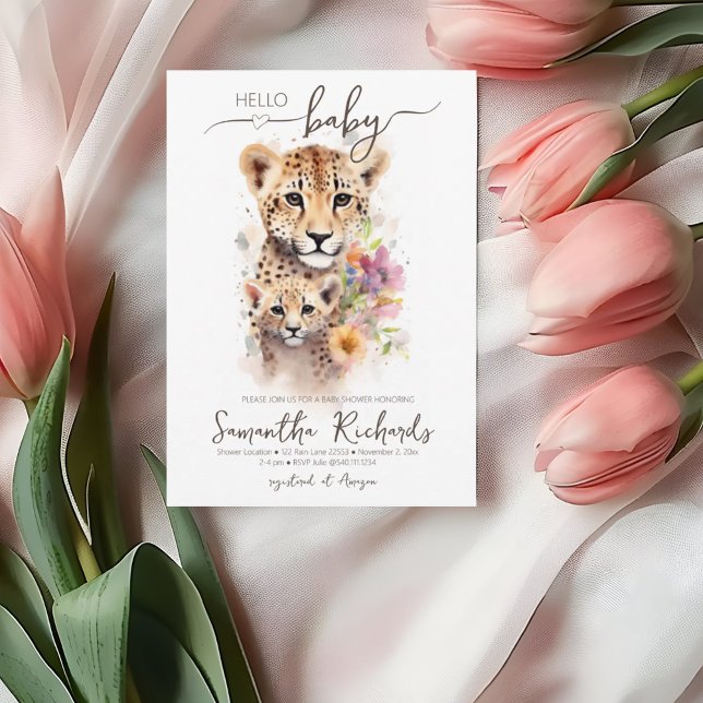 Safari Animal Cheetah Floral Mama Babydusche Einladung (Safari Animal Cheetah Floral Mom Baby Shower Invitation)