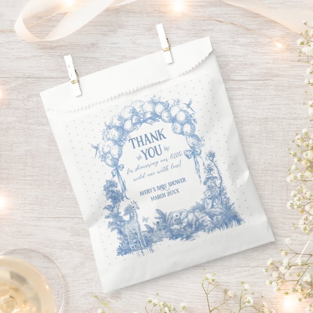 Safari Animal Dusty Blue Toile Baby Boy Dusche Geschenktütchen (Ausgeschnitten)