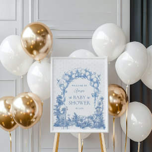 Safari Animal Dusty Blue Toile Baby Boy Dusche Poster