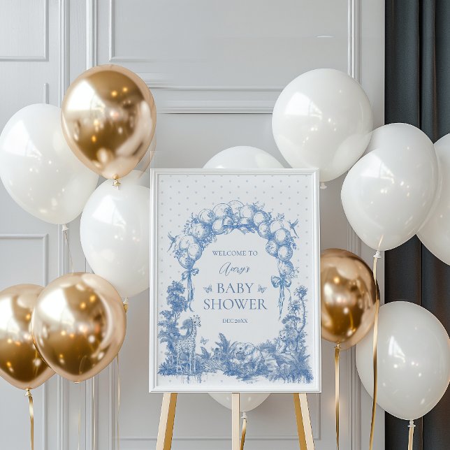 Safari Animal Dusty Blue Toile Baby Boy Dusche Poster (Von Creator hochgeladen)