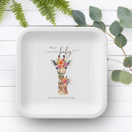 Safari Animal Floral Giraffe Mama Babydusche Pappteller