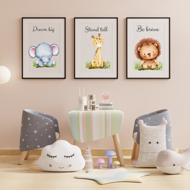 Safari Animal Gender neutrale Kinderzimmer Plakatd Bilderwand Sets (Beautiul safary animales wall art nuersry  for both boys and girls)