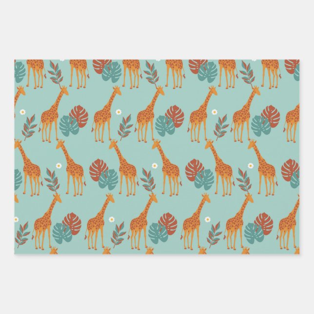 Safari Animal, Giraffe Print Geschenkmuster, Giraf Geschenkpapier Set (Vorderseite)
