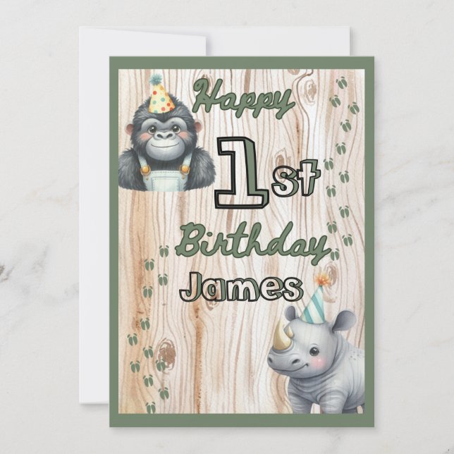 Safari Animal Gorilla Rhino Birthday (Vorderseite)
