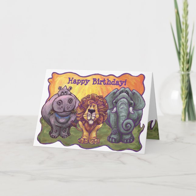 Safari Animal Happy Birthday Card Karte (Vorderseite)