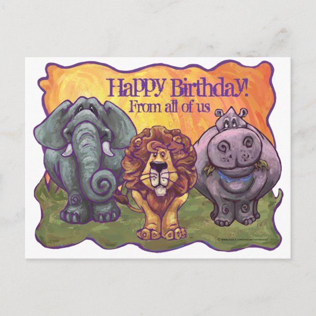 Safari Animal Happy Birthday Postcard Postkarte (Vorderseite)